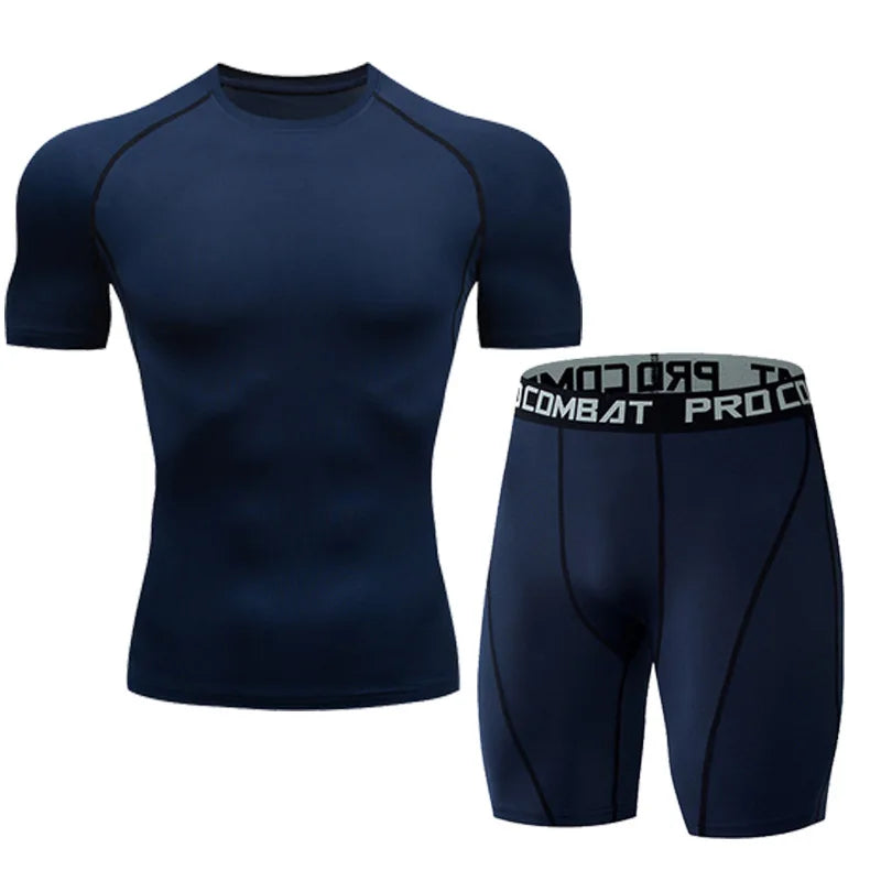 Men's Running Set Summer Quick Drying Sweat-absorbing Short Sleeved T-shirt Shorts Sports Suit Two-piece Set Men