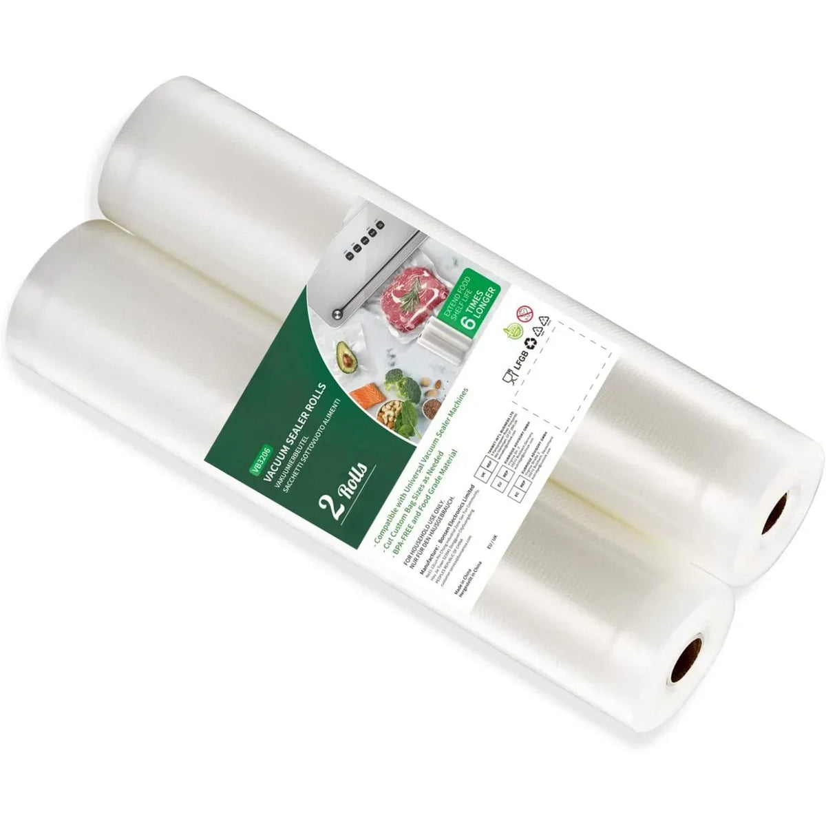 2 Roll Vacuum Packaging Sealer Bags for Food Fresh Long Keeping, 20cm Wide Food Preservation and Vacuum Cooking Embossed Bag