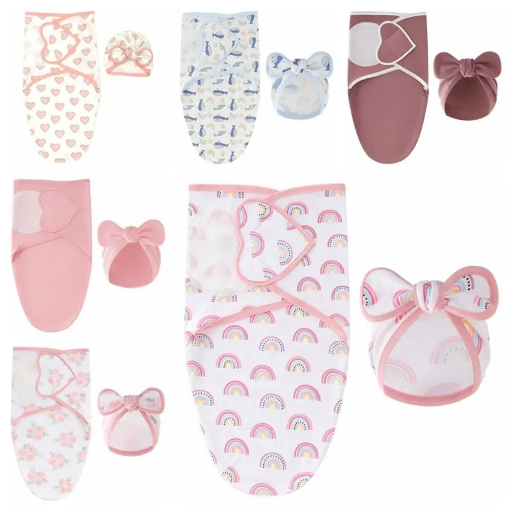 Bowknot Blanket Hat Set Flower Lightweight Material Newborn Photography Blanket Breathable Soft Fabric Infant Swaddle Blanket