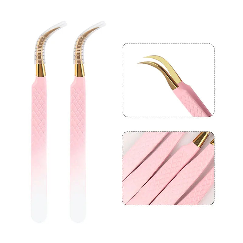 1pcs Eyelash Extension Tweezers Eyebow Clip Pink Stainless Steel Lash Lifting Tweezers Beauty Supplies Diy Makeup Tool