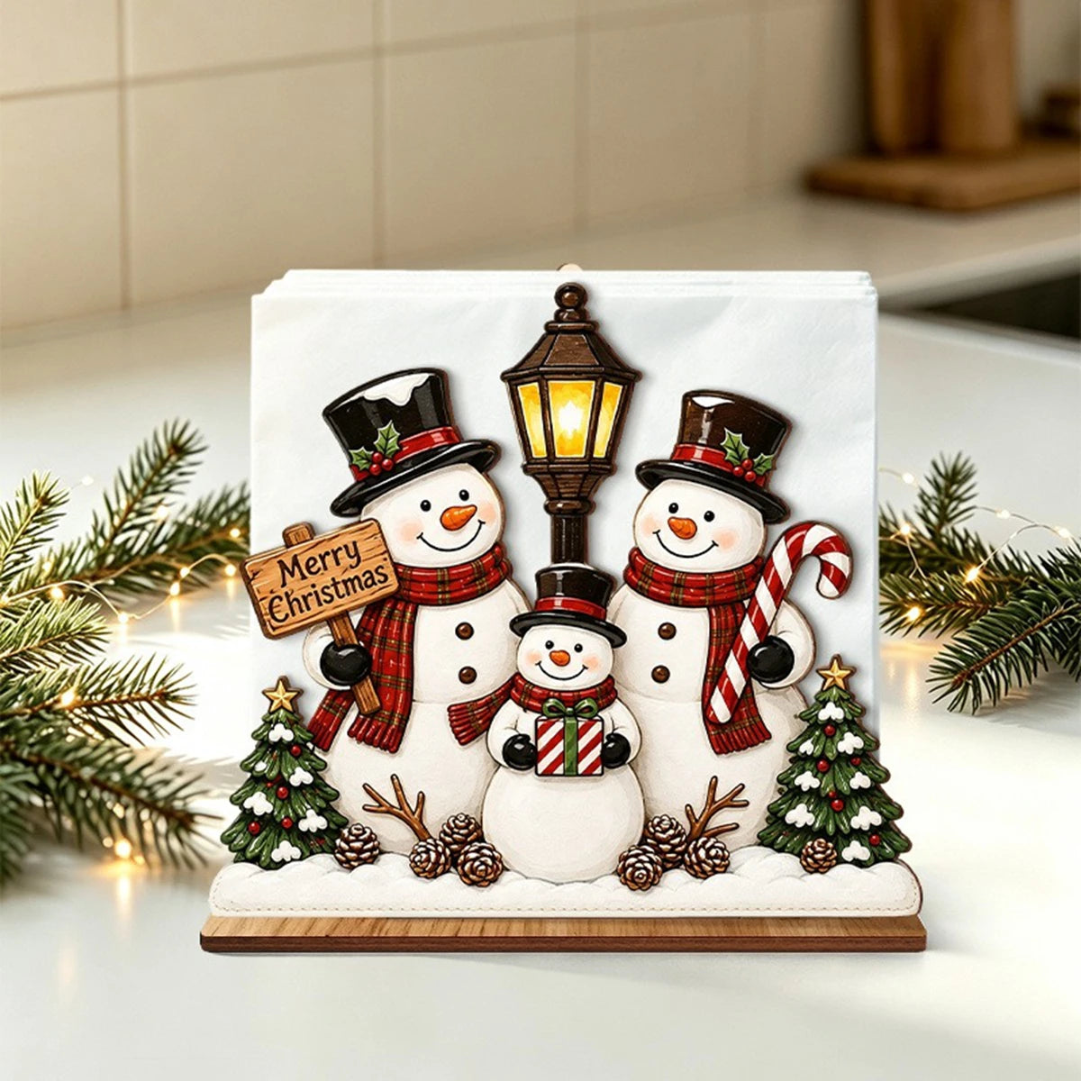 Santa Claus Wooden Napkin Holder Christmas Table Decor Desktop Tissue Storage Rack Xmas Party Dining Room Tabletop Decorations