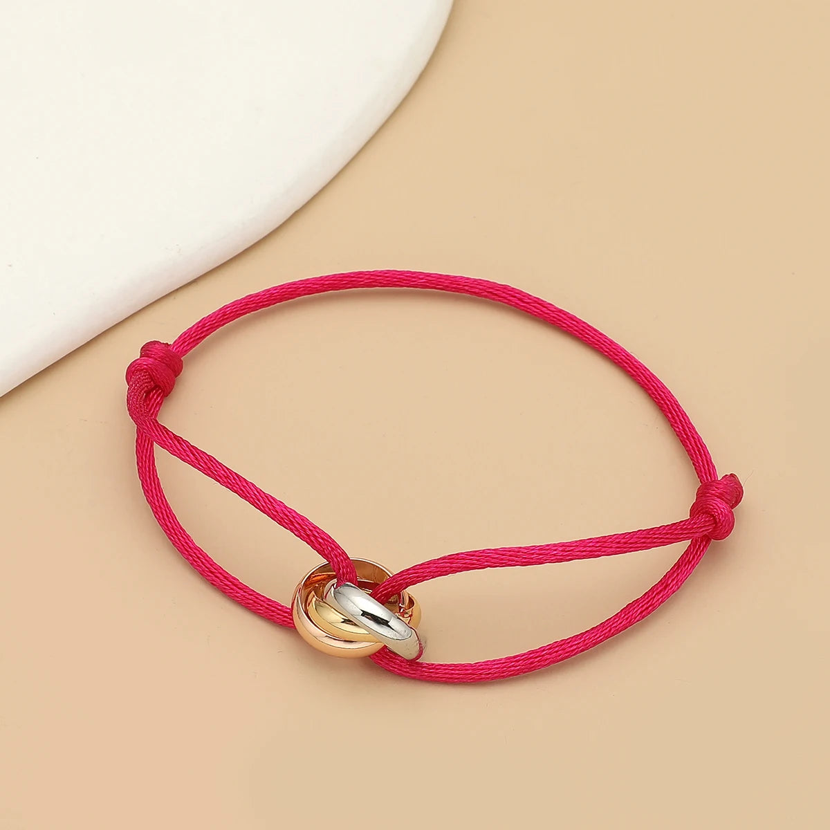 Simple Fashion Unisex Bracelet 3 Metal Round Circle Accessory Adjustable Men's Rope Bracelet for Women Jewelry Gifts