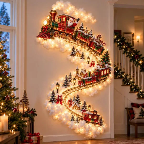 Christmas Magic Trail Wall Light-LED Glowing Christmas Scene Wall Decoration,Santa Sleigh Reindeer Hanging Decoration for Party