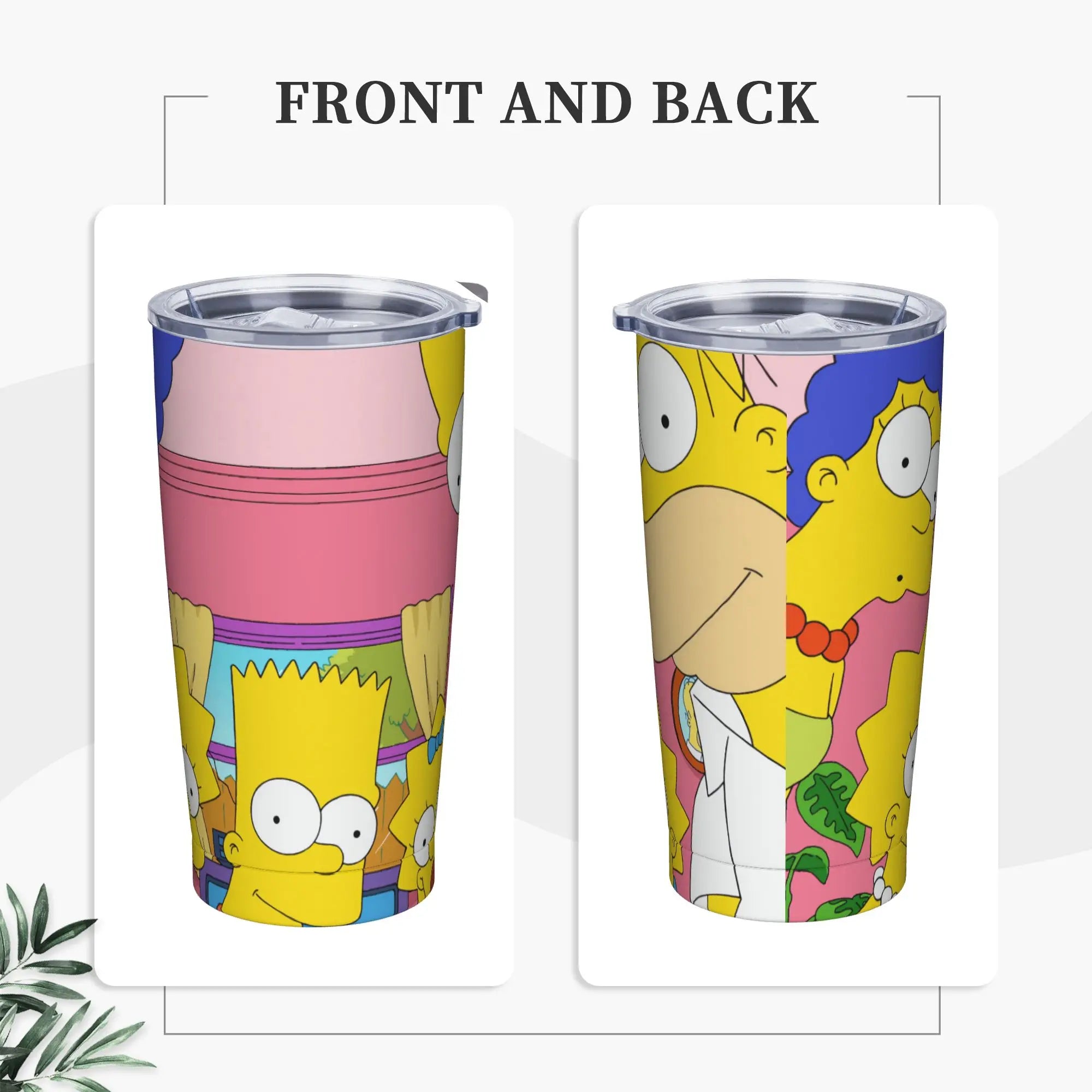 Simpsons Cartoon Tumbler Vacuum Insulated  Thermal Cup with Lid Straw Smoothie Tea Mugs Spill Proof
