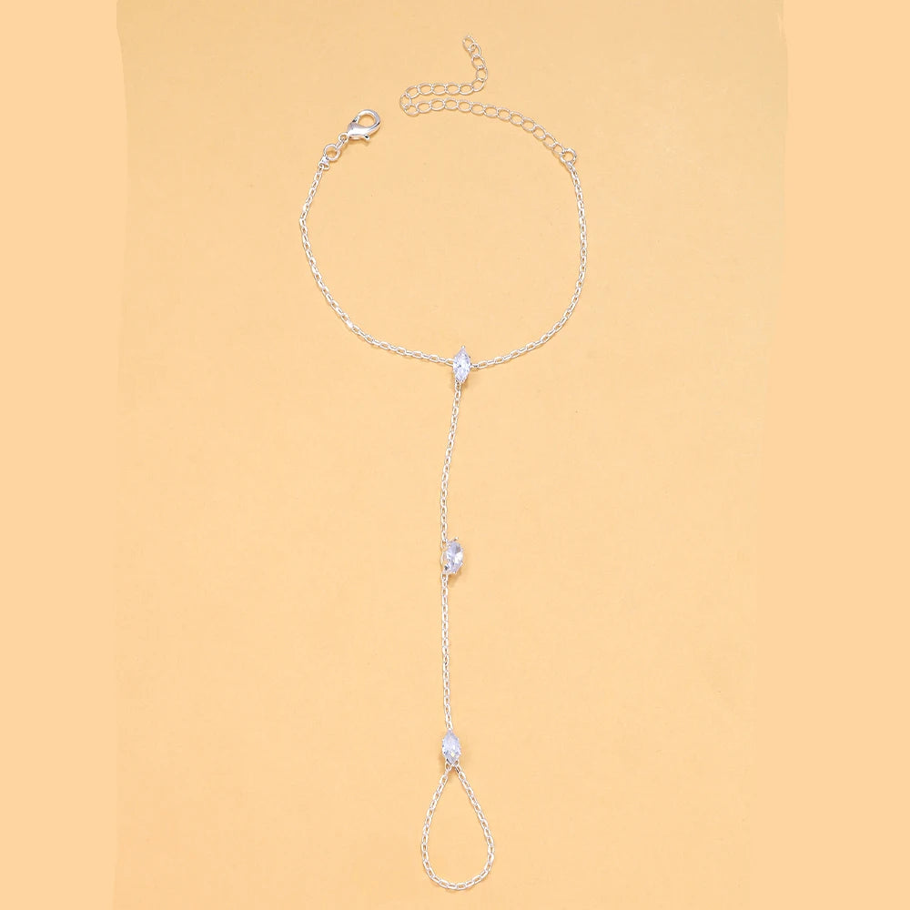 2025 Party Bohemia Rhombus Crystal Bracelet Hand Jewelry for Women Simple Thin Chain Finger Bracelet Jewelry Accessories Gift