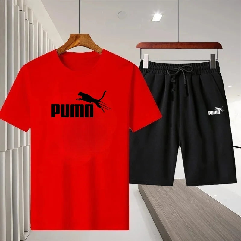 2026 Summer New Men's Casual Sports Outdoor Running Fitness Short-Sleeve Breathable Quick-Dry T-Shirt + Shorts Two-Piece Set