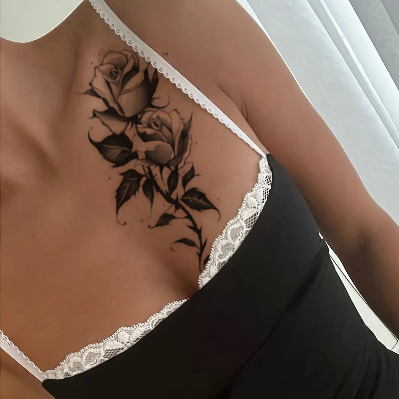 2pcs Black Flower & Butterfly Temporary Tattoo Stickers For Women, Waterproof & Long Lasting Fake Tattoo For Arm, Leg & Chest