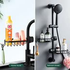 Adjustable Aluminum Bathroom Shower Shelf Rack – Wall Mount Basket for Shampoo, Soap and Towel Storage, Kitchen Sink Rag Holder