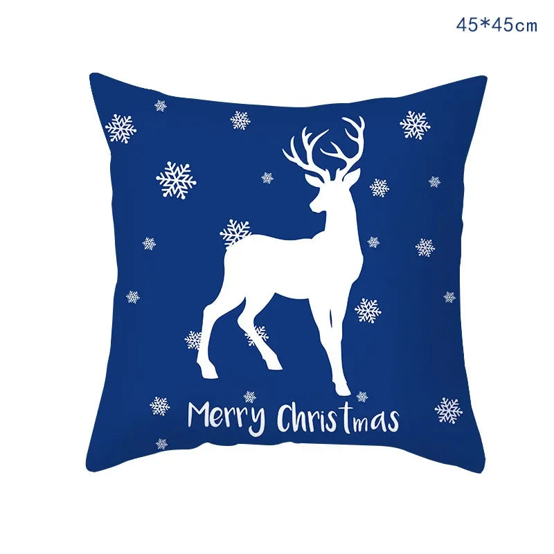 45cm Blue Snow Winter Christmas Pillowcase 2026 Xmas Ornaments Sofa Pillow Cover Merry Christmas Decor Home Car Cushion Cover