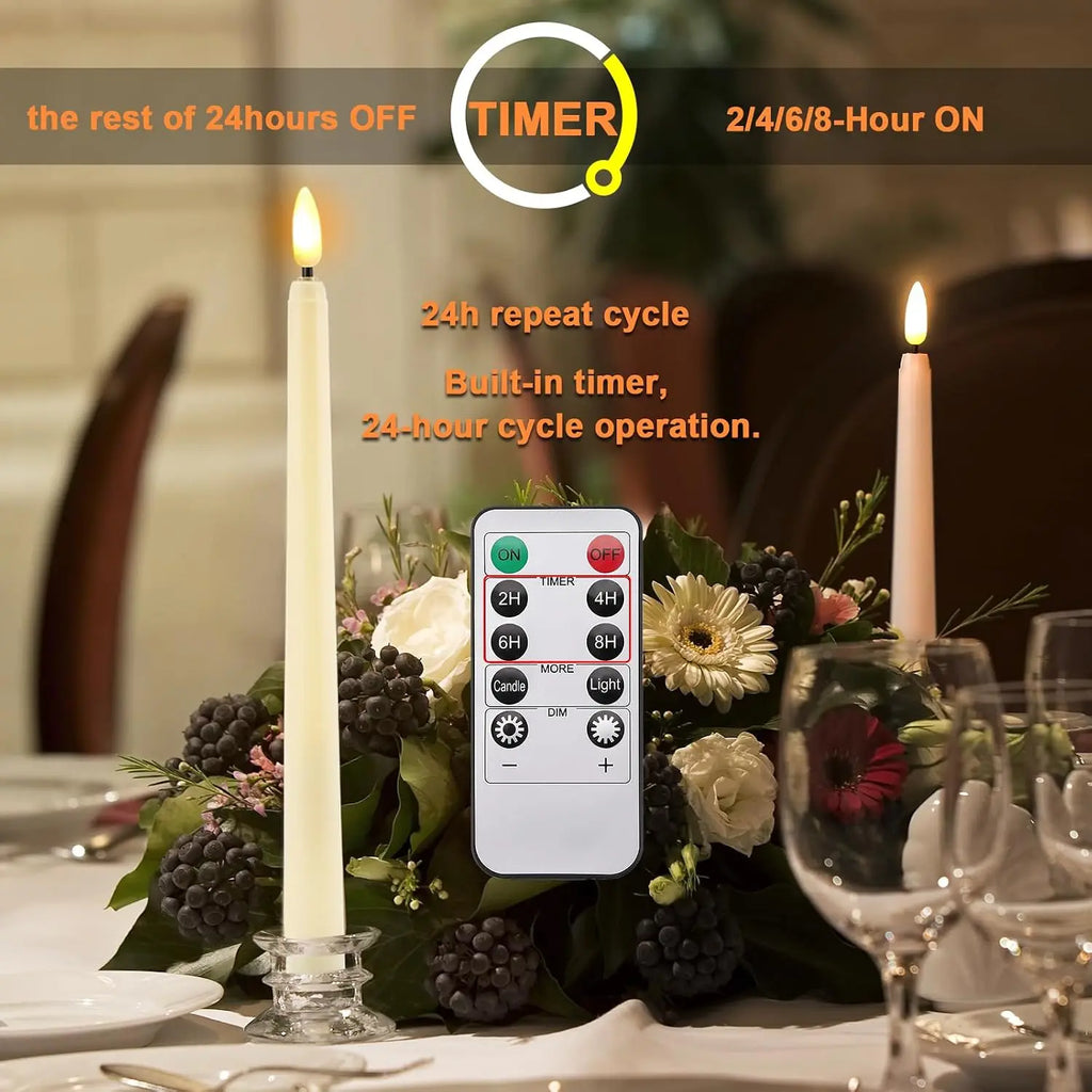 6-12-24Pcs Flameless Taper Candles Battery Operated LED Candle Flickering Candles Faux Candle Halloween Christmas Wedding Decor