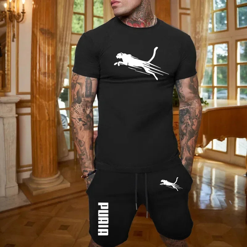 2026 Fashion and Casual Summer Outdoor Sports Set Men's Breathable T-shirt and Shorts Casual Fashion Two-piece Set