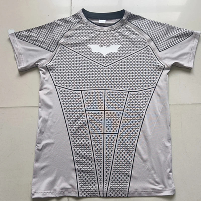 2026 Men Running Sports T-shirt Training Quick Dry Tight Short Sleeves Shirt Bat Pattern Short Sleeve Fitness Tee  men Clothing
