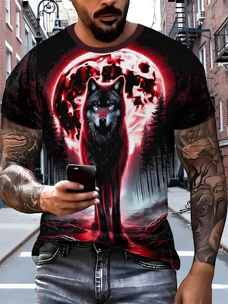 2025 New Men's 3D Dragon Print T-shirt Casual Short-sleeved Pullover Polyester Round-neck Summer Outdoor Clothing Adult Size