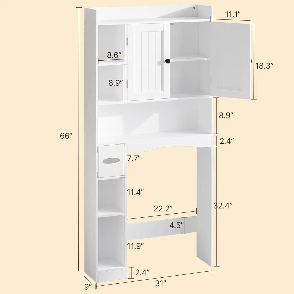 2 PCS Bathroom Storage Cabinet Sets, White Over The Toilet Storage Cabinet & Bathroom Floor Cabinet with Drawers & Doors, Wooden