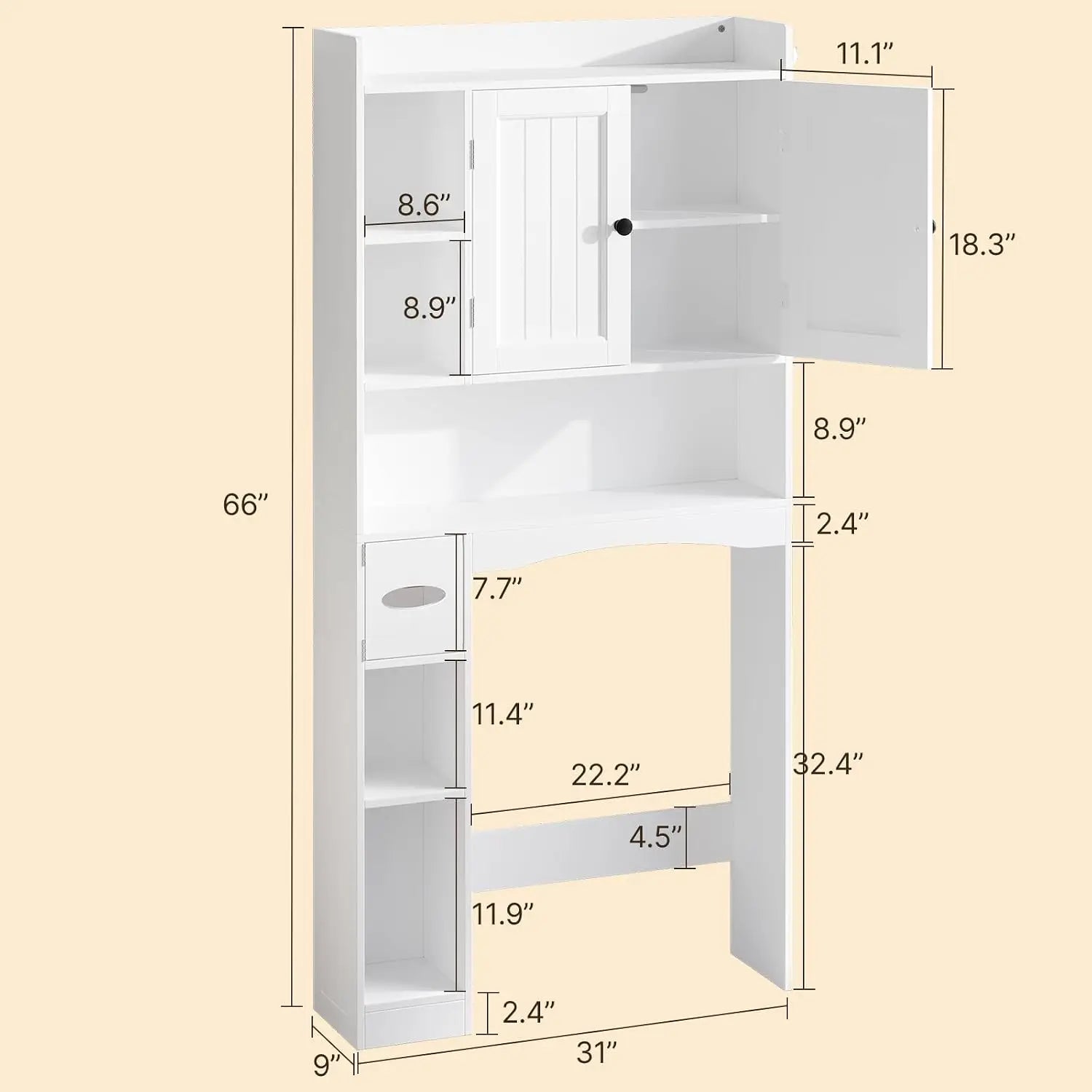 2 PCS Bathroom Storage Cabinet Sets, White Over The Toilet Storage Cabinet & Bathroom Floor Cabinet with Drawers & Doors, Wooden
