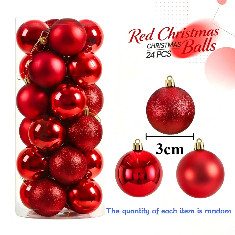 24 Pcs 3/4/6CM Christmas Balls Big Ball Christmas Tree Pendant Ornaments for Party Decor 2025 New Year Navidad Gifts Accessory