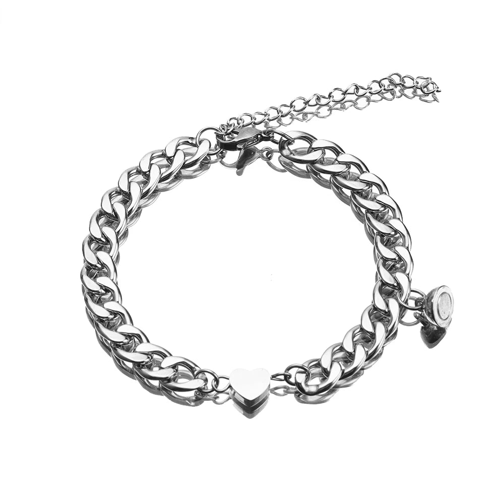 2pcs/set Stainless Steel heart-shaped Charm Couple magnet Bracelet high-quality Jewelry Valentine's Day Gift for Men women