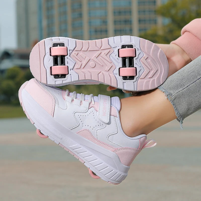 Kids Roller Skate Shoes Sneakers for Boys and Girls Gift Fashion Children 4-Wheels Casual Sports Nice Footwear