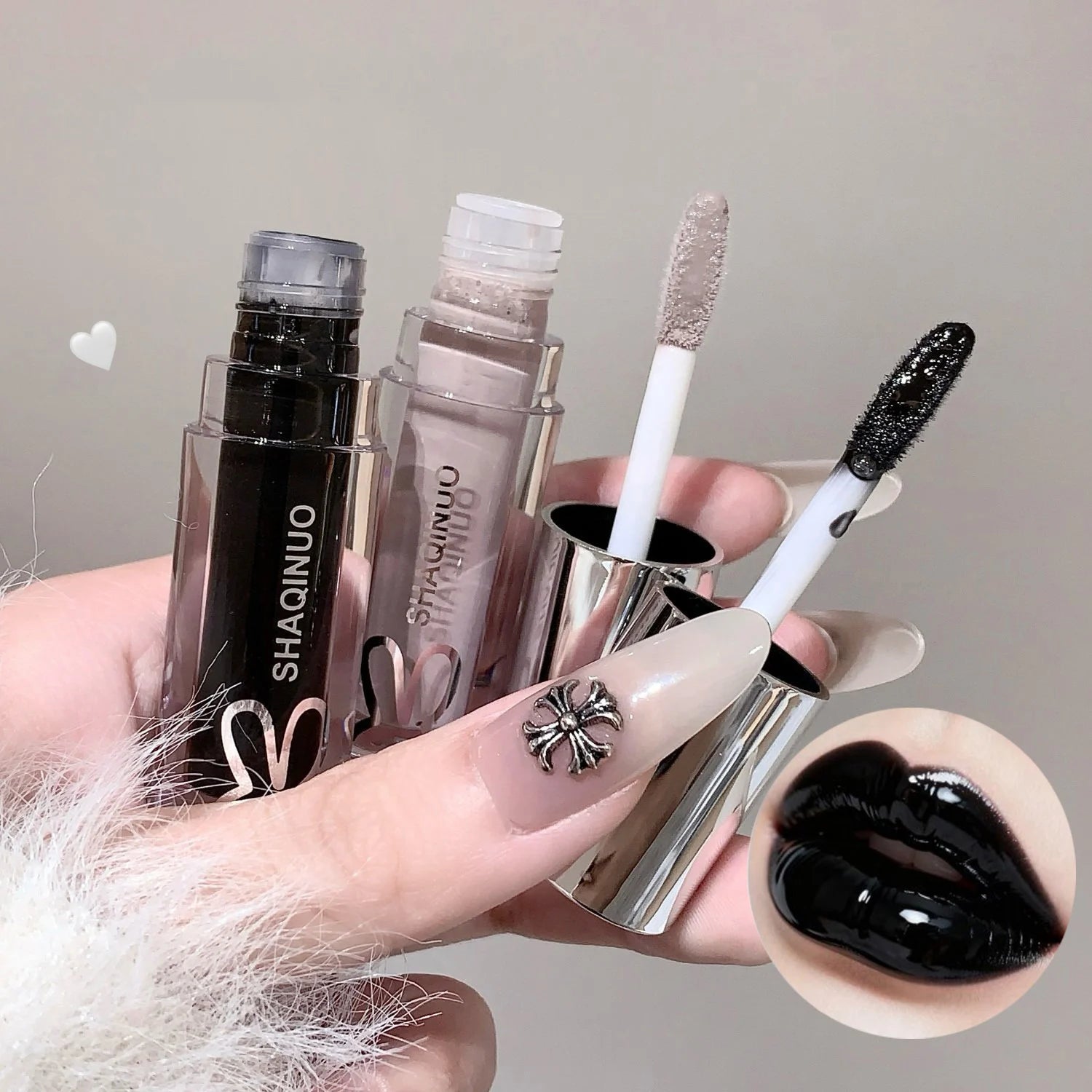 1Pc Lip Gloss Mirror Moisturizing Gothic Pure Black Silver Fine Flash Low Saturation Lip Glazed Lasting Lip Makeup Halloween