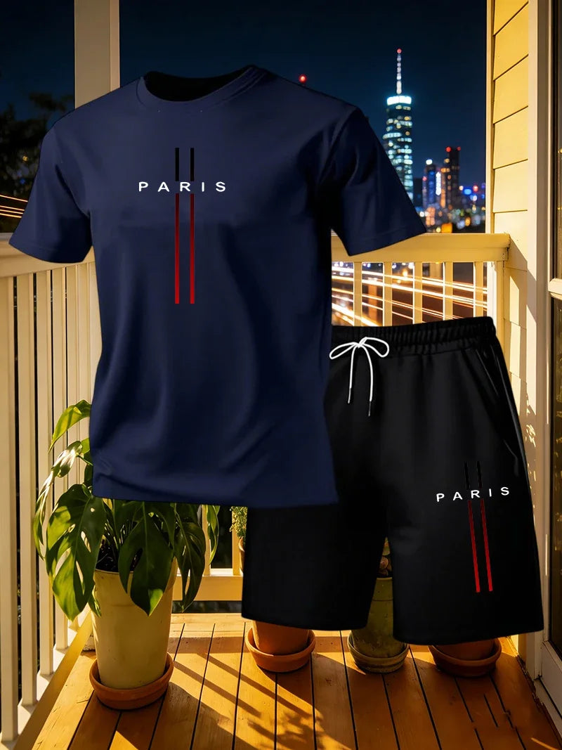 Summer Men's Sportswear Set Short Sleeve T-shirt and Pants Casual 2-piece Set Running and Fitness Sportswear