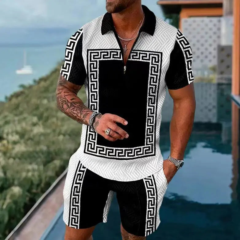 2026 Summer Men Matching Set Short Sleeve Polo Shirt Shorts Breathable Vacation Sports 2 Piece Outfits Men's Short Suit Set