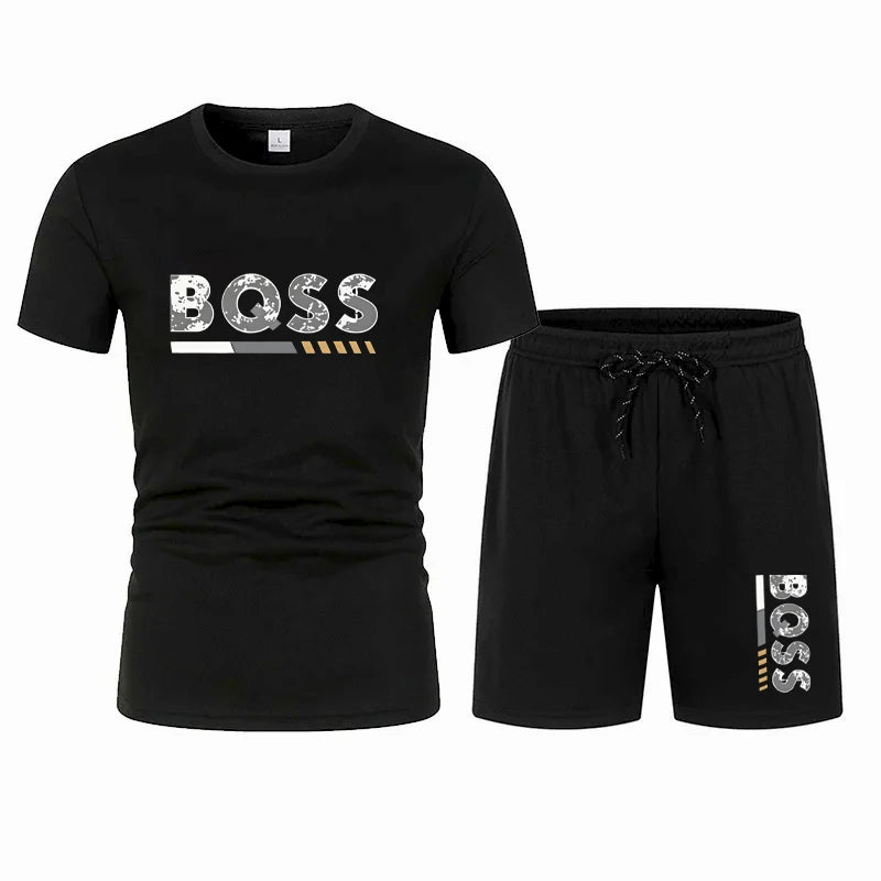 Men's summer sports short sleeve set, two-piece set, men's summer quick-dry sports set, breathable mesh short sleeve T-shirt and
