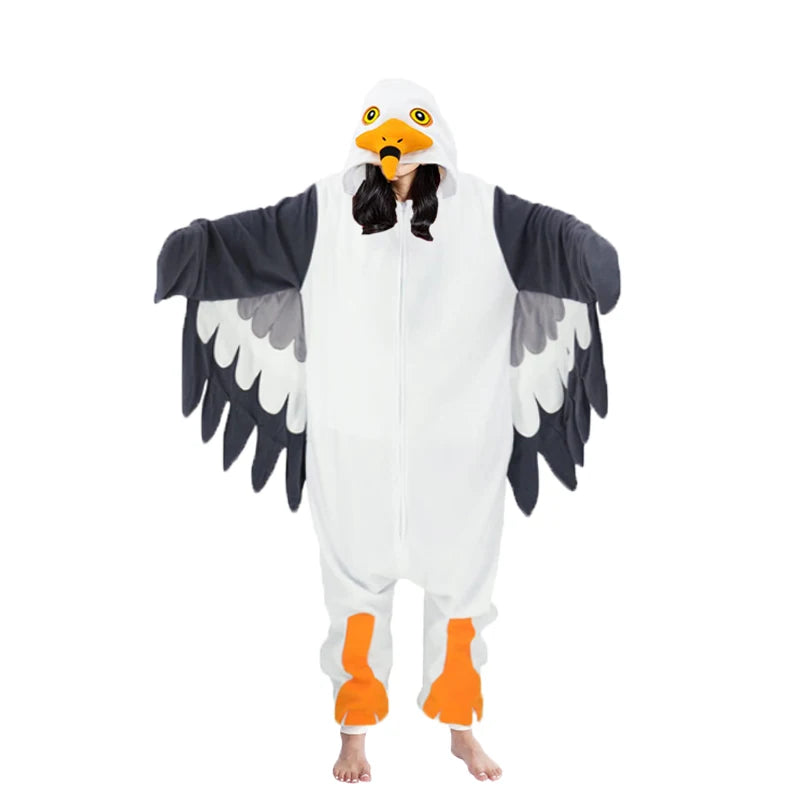 Adult Seagull Zipper Animal Kigurumi wool one-piece pajamas party cartoon costumes Halloween party Cosplay one-piece pajamas