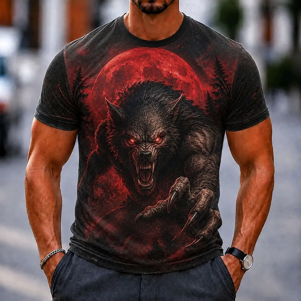 Multi-color Camo Wolf Skull 3D Print Men T Shirt Short Sleeve Crew Neck Outdoor Gothic Casual Summer Streetwear Tee