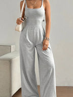 Women's Casual Halter Jumpsuit Spring and Summer Daily Solid Slim-Fit Backless Sleeveless Jumpsuit Lady's Floor-Length Trousers