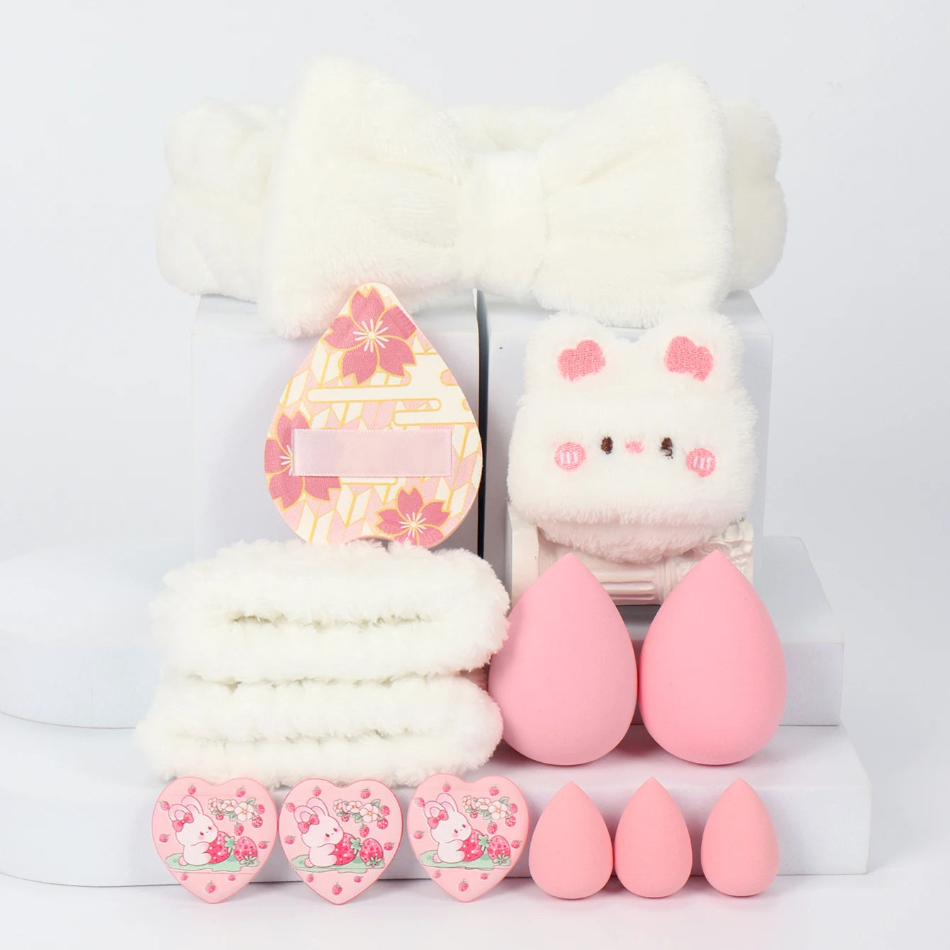 Embroidered Powder Puff Headband 13-Piece Set, Suitable for Applying and Setting Makeup, Suitable for All Skin Types