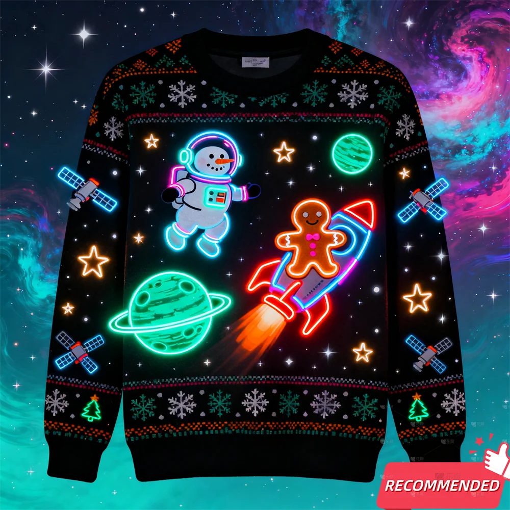 Fake Neon Light 3D Printed Ugly Xmas Sweater For Women Men Clothes Merry Christmas Snowman Funny Santa Jesus Pullovers Tracksuit