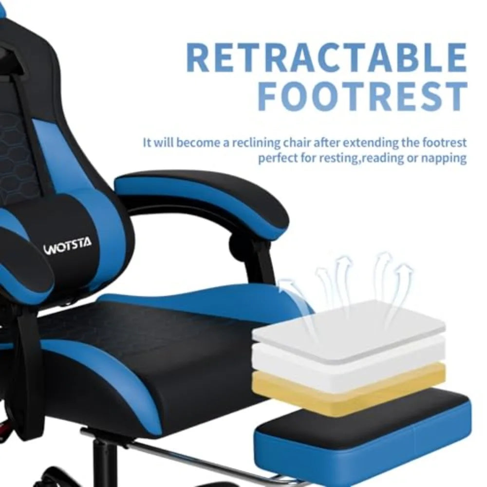 Gaming Chair with Footrest, Gaming Chairs PVC Leather Ergonomic Office Gamer Chair Headrest Lumbar Support Racing Style