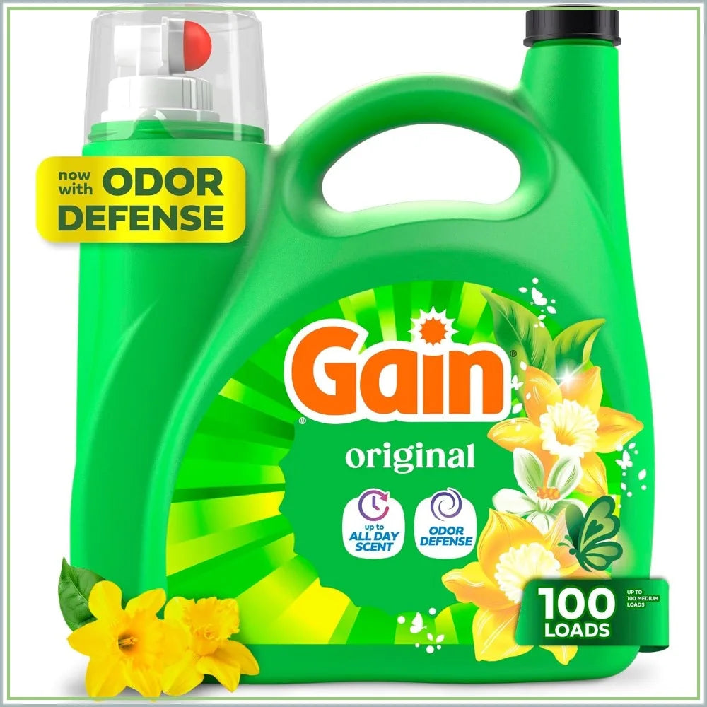Gain Liquid Laundry Detergent Original Scent 132 fl oz 100 Loads with Odor Defense for High Efficiency Washers
