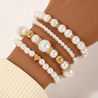 4Pcs Trendy Pearl Love Beaded Bracelet Set For Women Beads Adjustable Elastic Chain Bangle Female Luxury Party Jewelry Gift