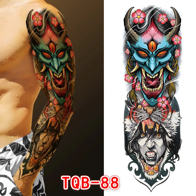 Large Arm Tattoo Sticker Full Sleeve Temporary Tattoos for Men Fish Wolf Tiger Tattoo Fake Tatoo for Women Waterproof Body Art