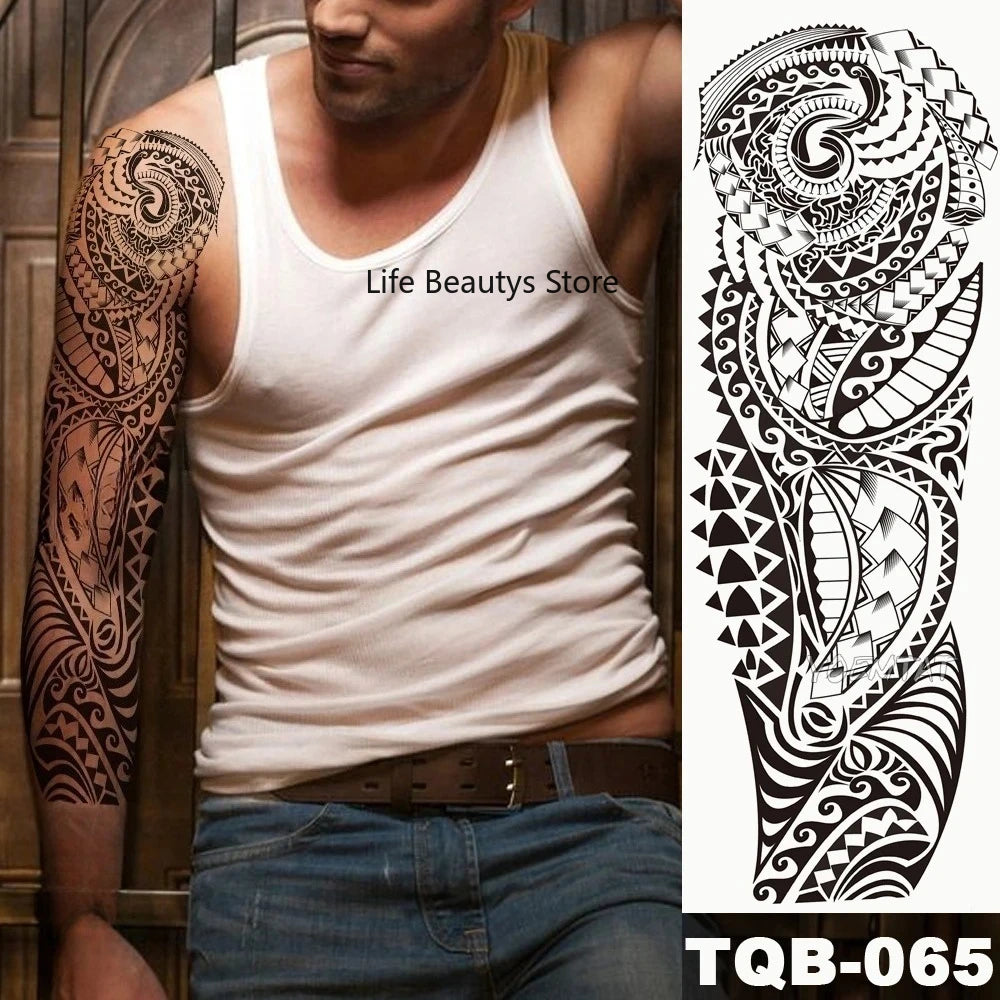 Large Full Arm Sleeve  Waterproof Temporary Tattoo Sticker Tribal Totem Skull Bird Wolf Tiger Fake Tatoo Body Art Men Women
