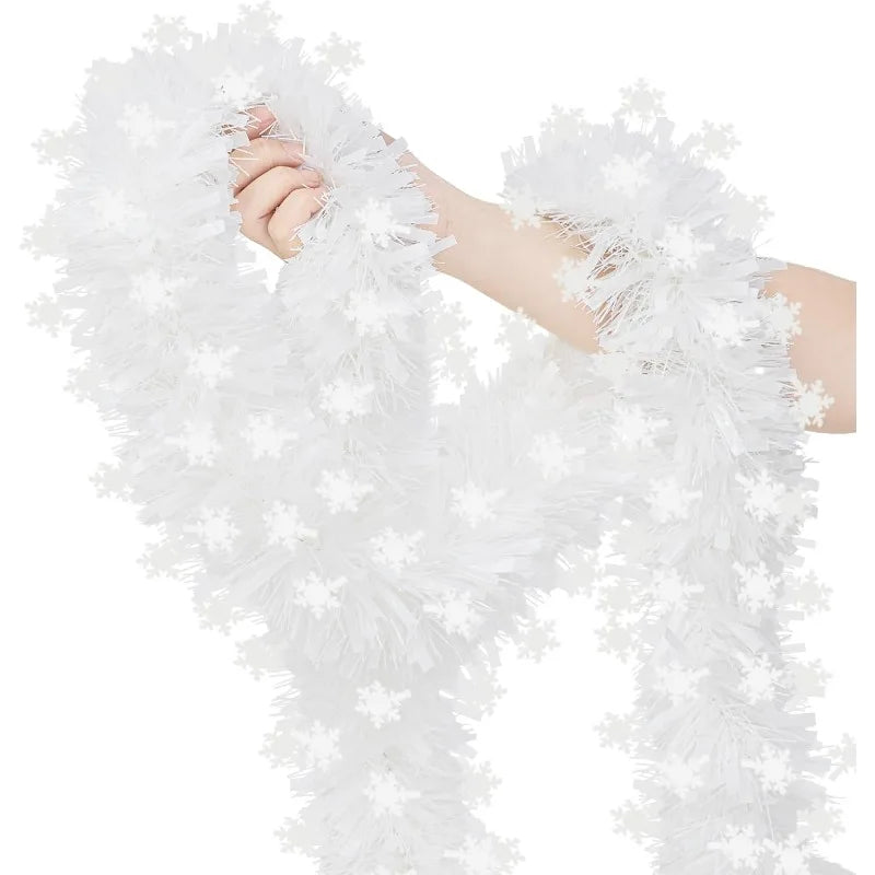 6M Christmas Snowflake Tinsel Garland Xmas Tree Decoration Christma Metallic Twist Garland Ceiling Hanging New Year Party Decor
