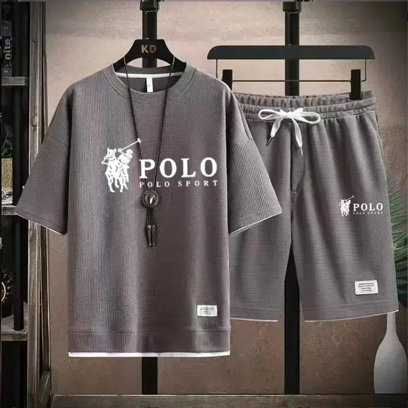 2026 Summer Men's 2-Piece Set, Breathable Short Sleeve T-shirt & Sports Shorts, Fashionable Fitness & Jogging Outfit