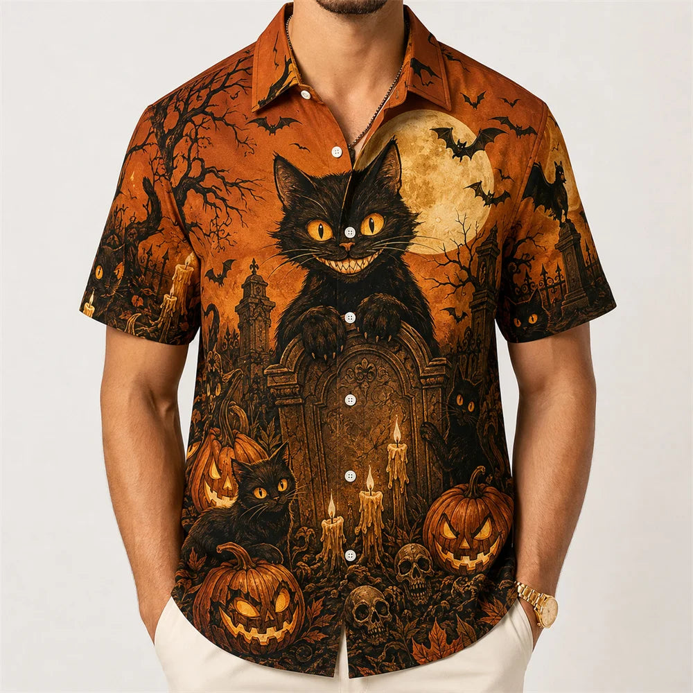 Halloween Pumpkin Reaper Shirt For Men 3D Print Jack O Lantern Short Sleeve Shirt Scary Graveyard Horror Party Costume 2026 New