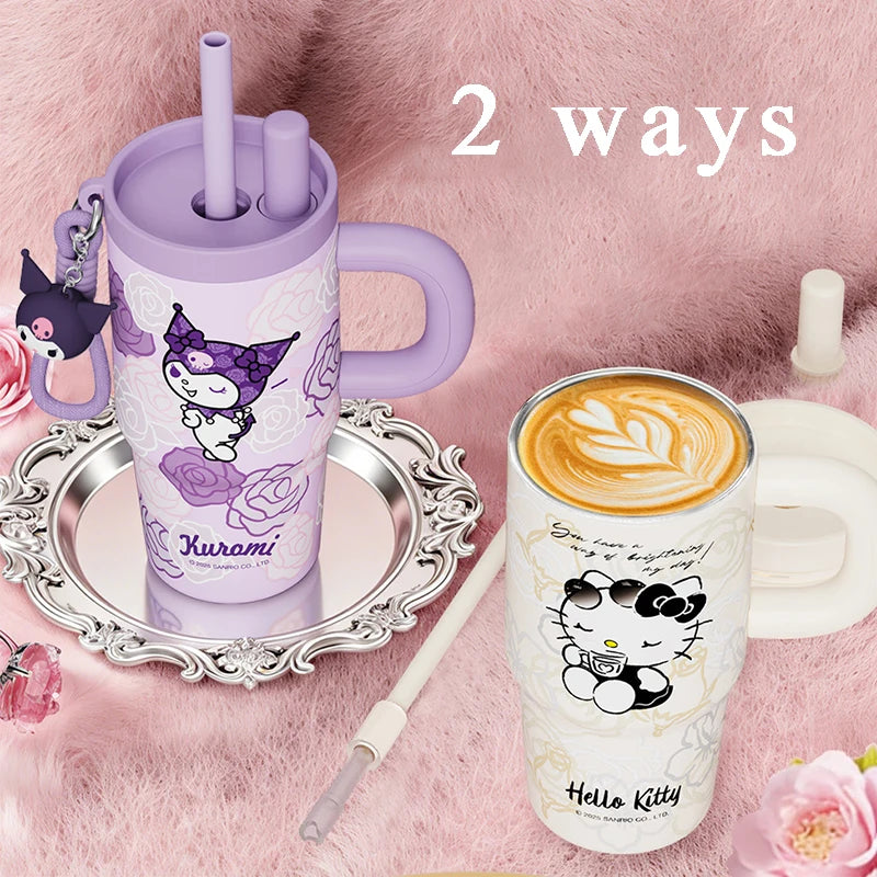 X&W Sanrio Vacuum Insulated Cup stainless steel Kuromi Hello Kitty Straw Tumbler Large Capacity 650ml Coffee Drink Mug for Daily
