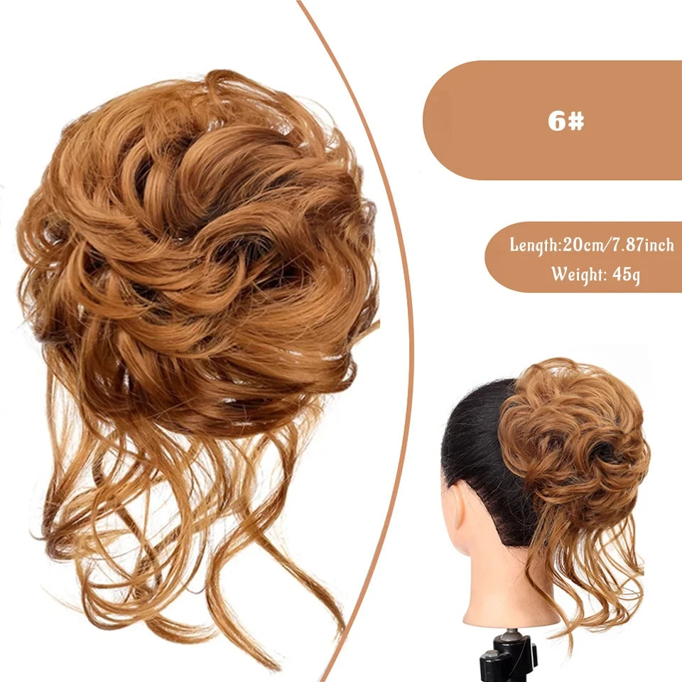 OLACA Synthetic Hair Bun Bands Blonde Black Messy Curly Chignon Donut Updo Scrunchies Fake Hair Pieces For Women Hair Extensions
