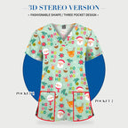 Christmas Print Scrubs Tops Women Short Sleeve V-neck Blouse Nurse Uniforms T-Shirt Medical Working Uniform Veterinary Workwear