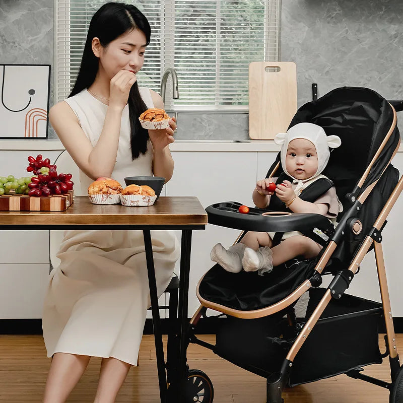 3-in-1 Baby Stroller High Landscape Large Wheel Baby Stroller Can Sit and Lie Two-way Push Travel Stroller with 0-4 years baby
