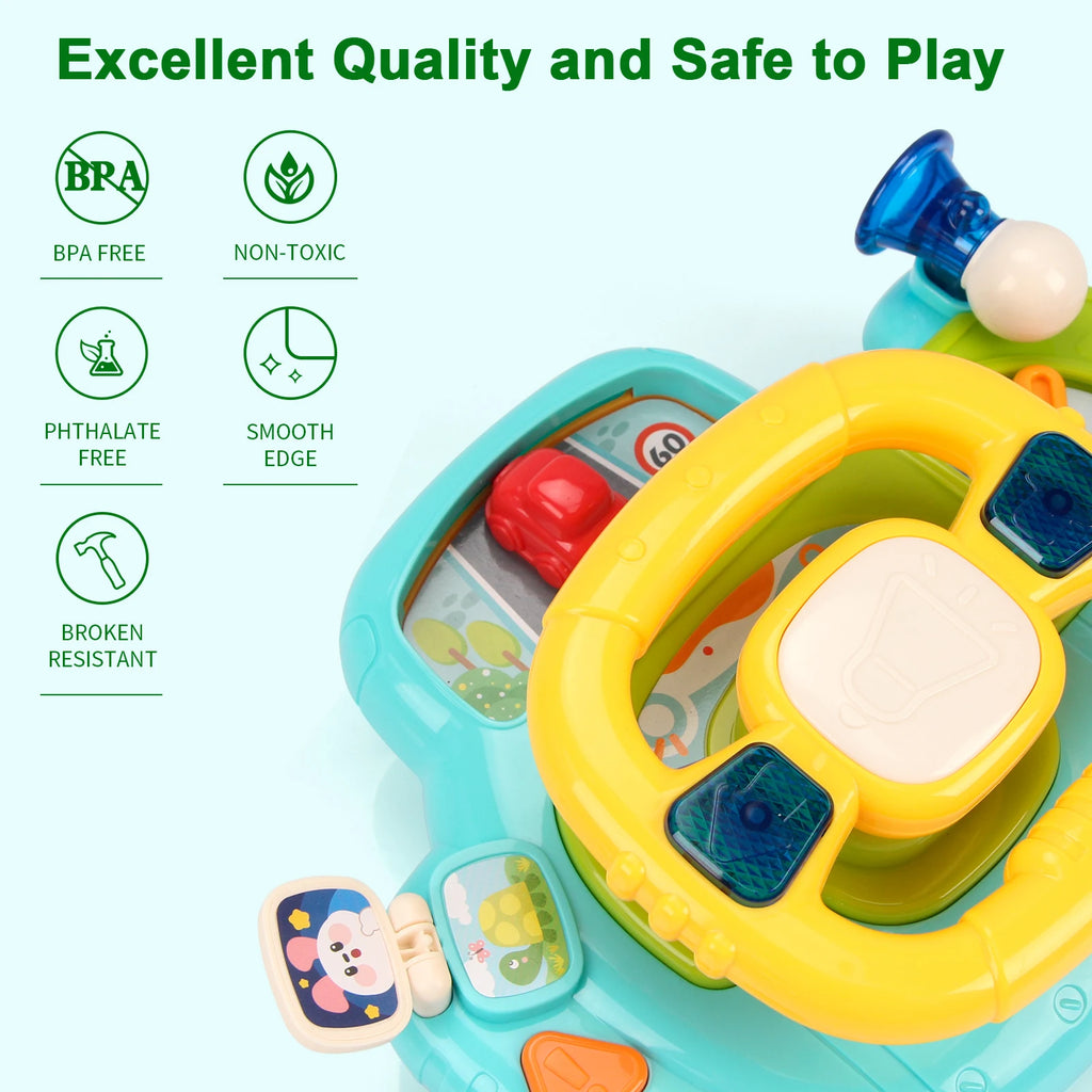 Baby Electric Steering Wheel for Car Seats and Stroller Simulate Driving Vocal Toys for 0-36 Months Toddlers Educational Toys