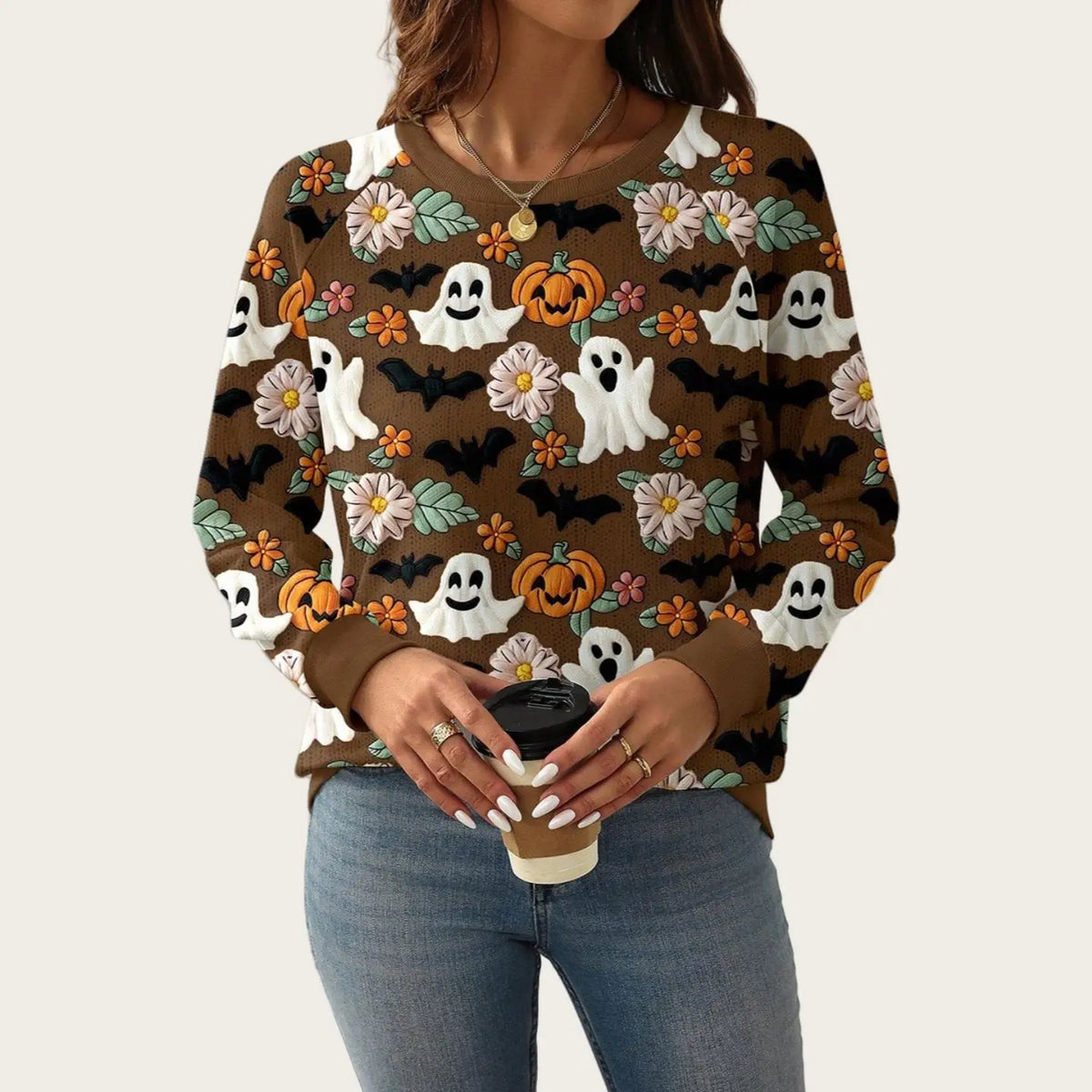 Autumn and Winter New Ghost Pumpkin Halloween Pullover Sweatshirt for Women, Plus Size