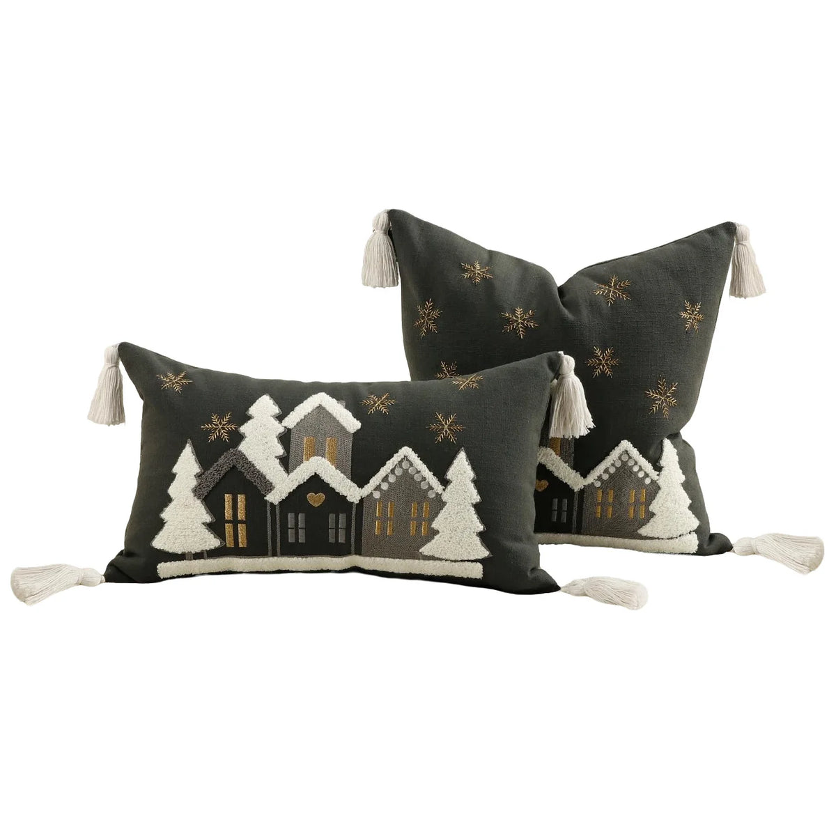Christmas Cartoon House Embroidered Throw Pillowcase Universal Multi-Size Cushion Cover 30x50cm 45x45cm for Multi-Room Decor