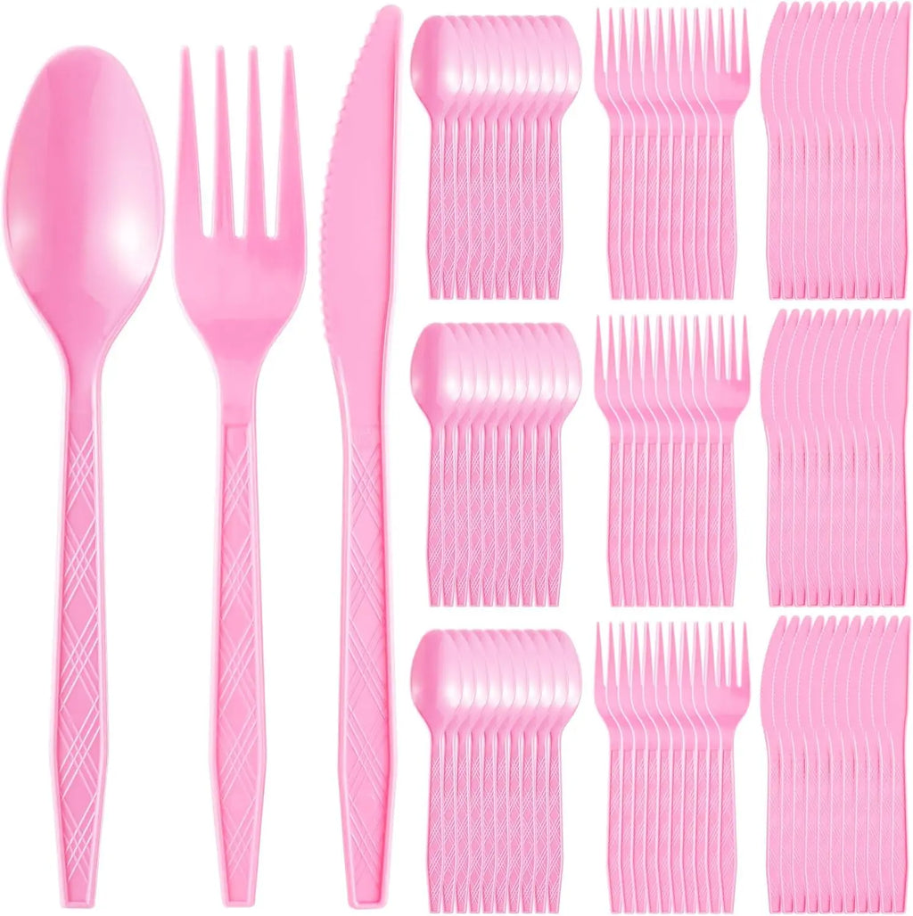 30 Pieces Graduation Light Pink Plastic Silverware Heavy Duty Plastic Cutlery Set Heavyweight Disposable Flatware Includes Spoons Forks Knifes for Birthday Party Prom Night Wedding Dinner