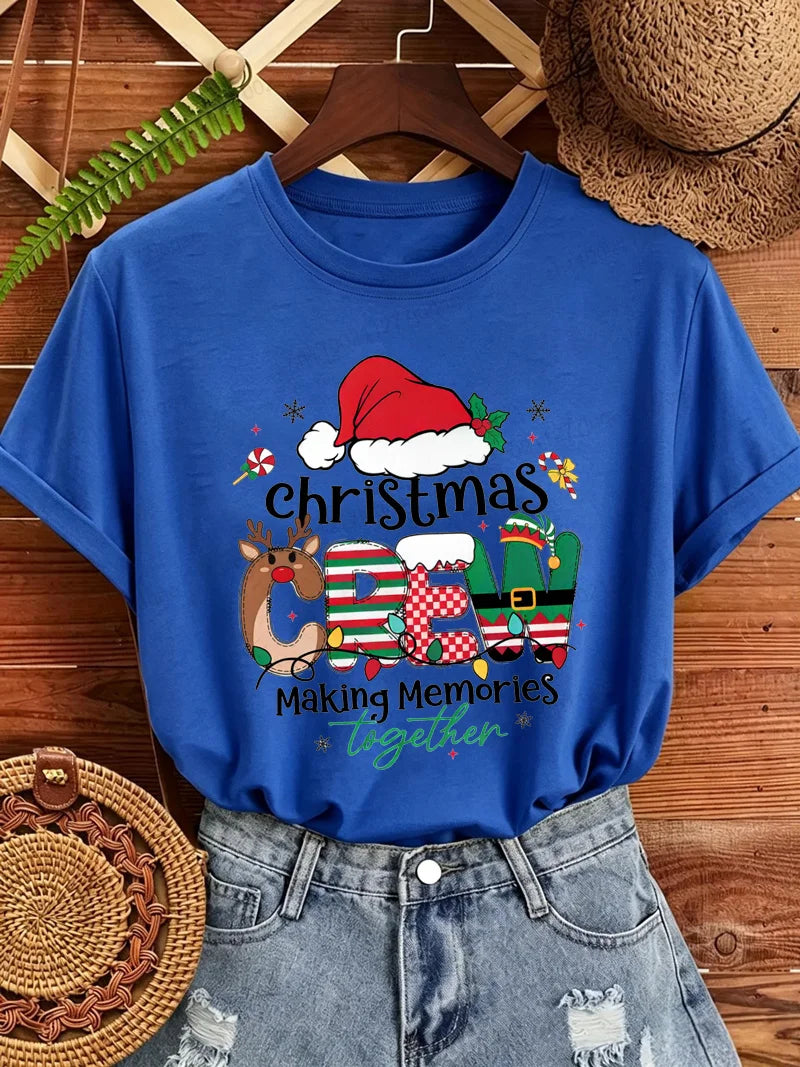 Christmas Crew Making Memories Together T Shirt Family Matching Christmas Outfit Santa Hat Graphic Tee Tops Xmas Party Shirts