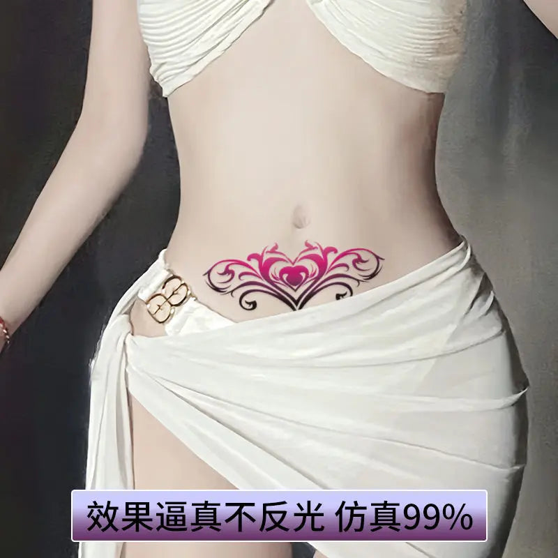 Succubus Tattoo Sticker set for Woman Abdomen Sexy Art Temporary Tattoo Waterproof Pink Totem Fake Tattoo Lasting Tattoo Sticker