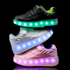 Girls Fashion Two-Wheels USB Charging Sneakers LED Light Roller Skate Shoes Kids Gift for Children Sport Casual Shoes